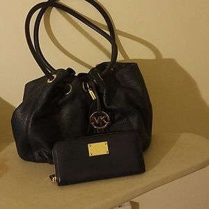 Michael Kors Hand Bag and wallet navy blue